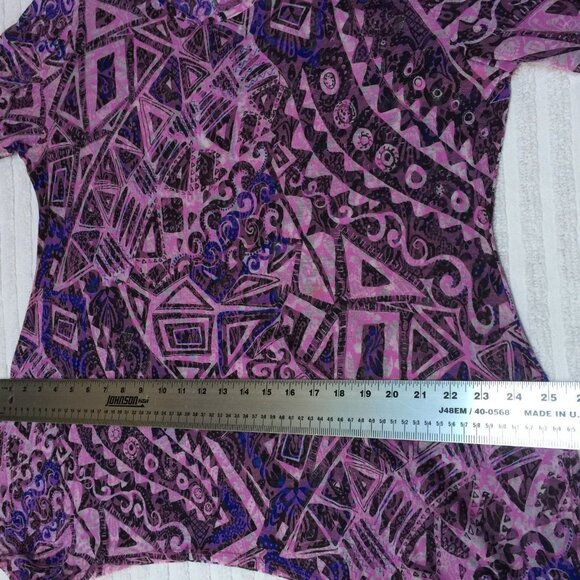 Tianello Women 3/4 Sleeve Tunic Top Large Lightweight Hanky Hem Geometric Purple - Picture 8 of 9